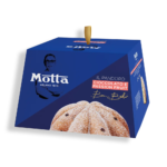Motta Chocolate and Passion Fruit Pandoro with chocolate chips on a festive background