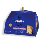 Motta Panettone without candied fruit with a sliced piece on a festive background