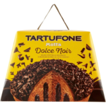 Tartufone Dolce Noir with dark chocolate and sliced piece on an elegant background