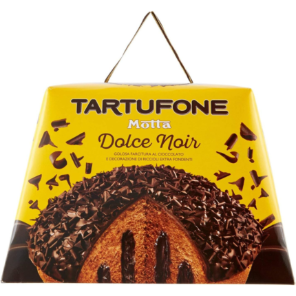 Tartufone Dolce Noir with dark chocolate and sliced piece on an elegant background