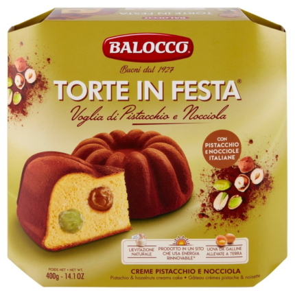 Balocco Torte in Festa Pistachio & Hazelnut Cream packaged – Soft cake filled with pistachio and hazelnut cream
