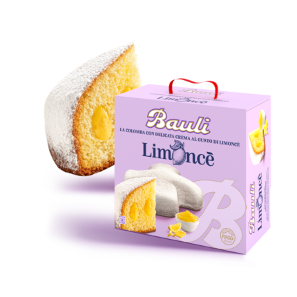 Bauli Limoncé Colomba filled with lemon cream and dusted with powdered sugar